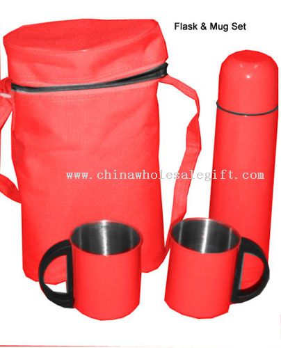 Flask & Travel Mug mit Tasche Set