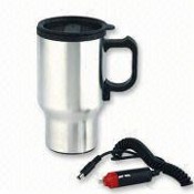 Stainless Steel Electric Auto Mug with plastic inner and an adaptor images