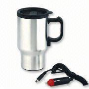 Stainless Steel Electric Auto Mug with plastic inner and an adaptor