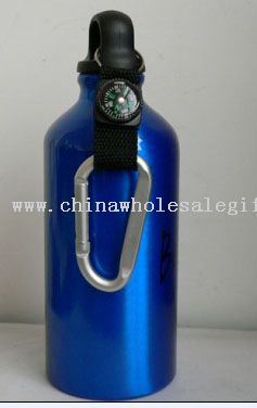 Stainless steel sport water bottle with compass carabiner