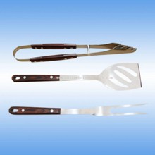 3pcs BBQ tools in color wood handle images