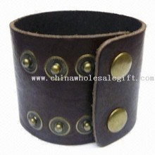 Genuine Leather Bracelet with Brass Snap Closure, Nickel- and Lead-free images