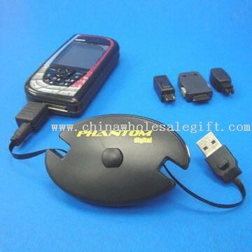 Mobiltelefon batterilader med A-type Plug/uttrekkbar USB-kabel