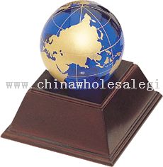 Colorful Crystal Globe on Wooden Base