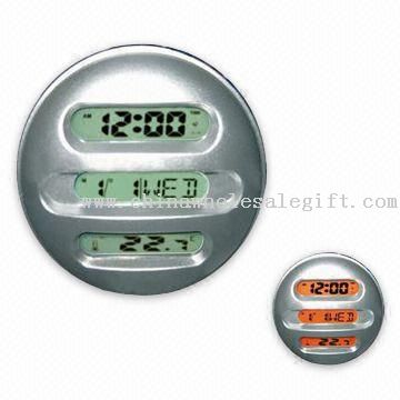 Jam alarm dengan kalendar dan termometer