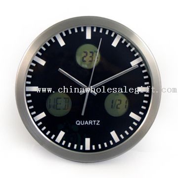 Wall Clock with Metal Material and LCD Calendar