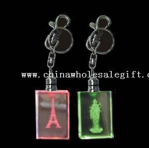 Multi-Color Led Crystal Keychain With 3d Image Inside