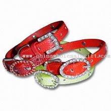 Pet Collar Made of Patent Leather with Rhinestones Buckle images