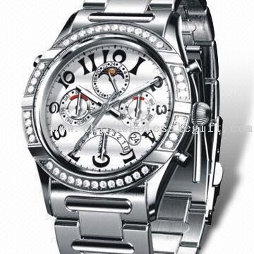 Automatic Metal Watch with Sapphire Crystal and Case Bezel with Stone