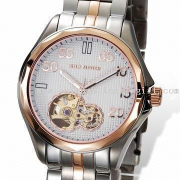 Mechanical Skeleton Watch, All Stainless Steel Case and Band, Sappire Glass