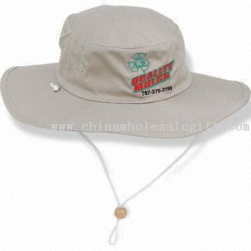 Bucket Hat con Wide Brim y Chin Correa, de algodón tejido de sarga Outback