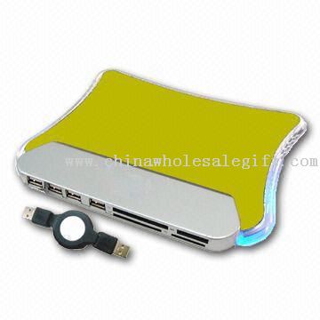 USB Mouse Pad with Card Reader, USB Hub, and LED Light, Logo Printings are Available