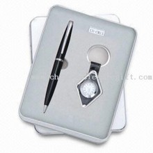 Two-piece Stationery Gift Set, Includes Ball Pen/Clock Inside Keychain, for Promotional Purposes images