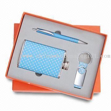Three-piece Stationery Gift Set, Includes Flagon, Keychain and Ball Pen, Various Items are Available