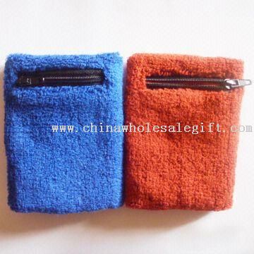 Wristband with Zippered Pouch, Made of Cotton