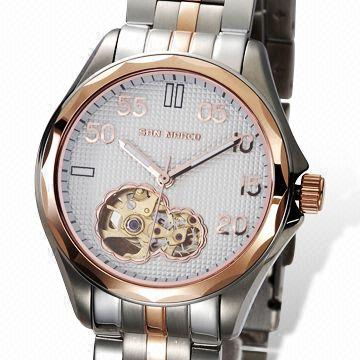 Mechanical Skeleton Watch, All Stainless Steel Case and Band, Sappire Glass