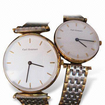 Metal Couple Watches with Stainless Steel Case, Imported Movement with Two Hands
