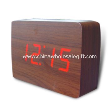 LED Wooden Wall Clock with Laser Engrave Logo, Works with Adapter