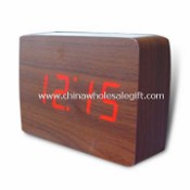 LED Wooden Wall Clock with Laser Engrave Logo, Works with Adapter images