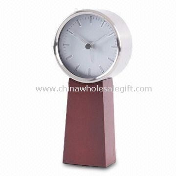 Metal Case Table BB Alarm Clock with Wooden Stand, Measuring 7.5 x 4 x 15.7cm