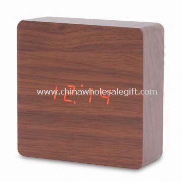 Wooden LCD Table Clock with Sound Sensor, Meausuring 13 x 13 x 4.9cm