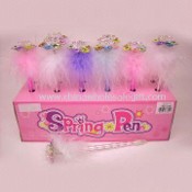 Plastic Novelty Pen with Flower Style Gem and Feather Design images