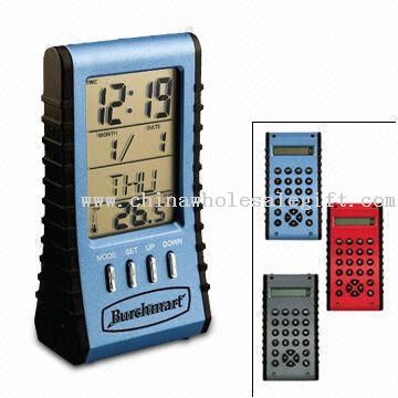 Calculadora com relógio, calendário do lado posterior eletrônico LCD