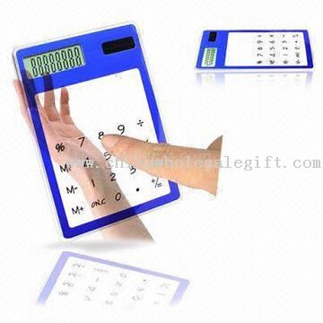 Thin Transparent Touching Screen Calculator with Solar Power, Measuring 12 x 8.2 x 0.6cm
