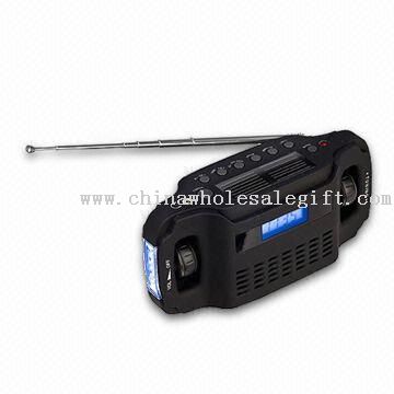 Flashlight Radio with Digital Display, Solar and Hand-cranking Powered