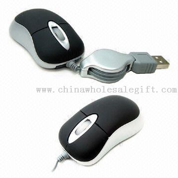 3-D Mini Optical Mouse con cable retractable, compatible con puertos USB 1.1/2.0