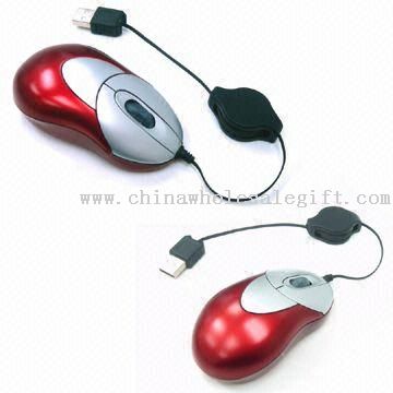Optical USB Mice with Retractable Cable, Various Colors are Available