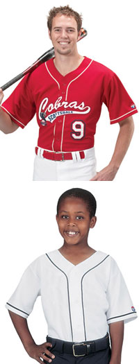 Youth and Adult 6-Button Baseball Jerseys with Sewn-On Braid