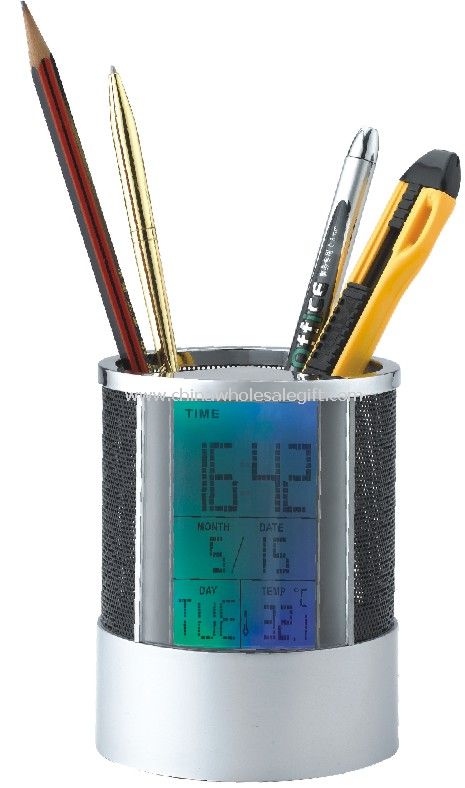 Pen Holder Clock With Changing Color Backlight