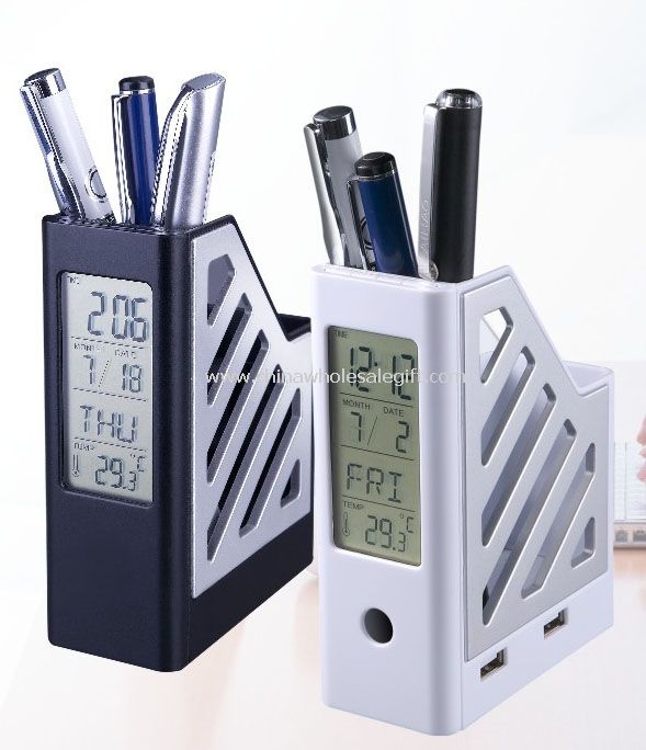 Pen Holder with LCD Clock