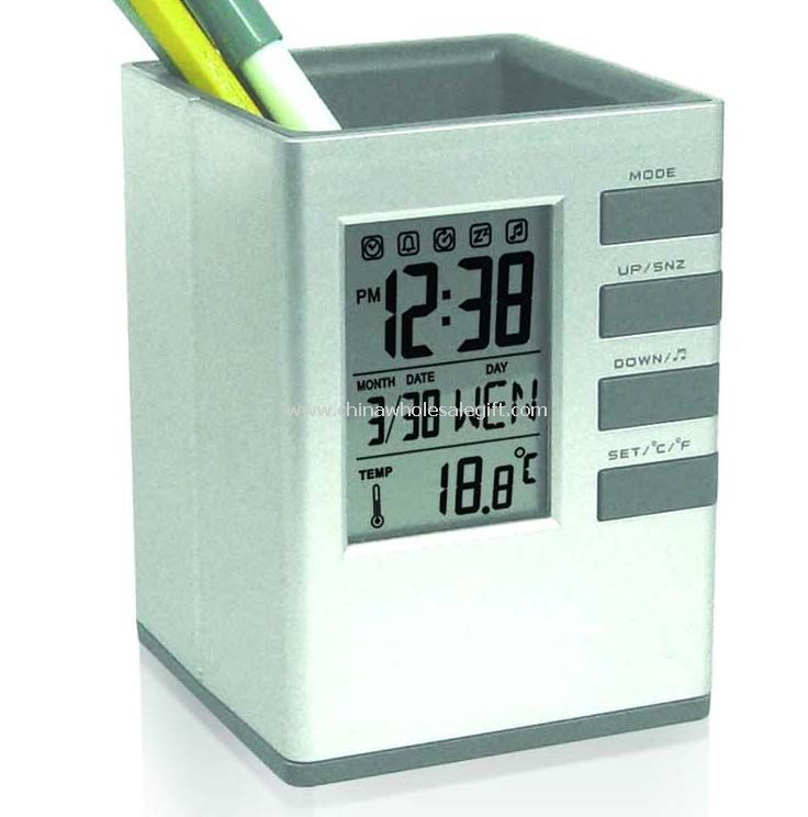 Pen Holder With LCD Clock