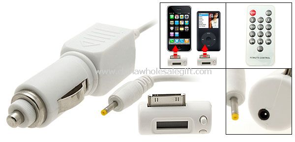 FM Transmitter with Car Charger Remote Control for iPhone 3G iPod Nano White
