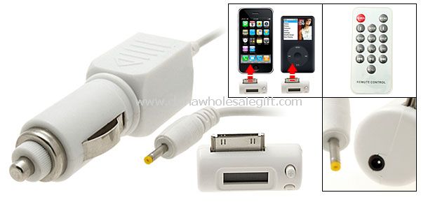 Trasmettitore FM con telecomando auto caricabatterie per iPhone 3G iPod Nano White