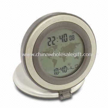 Reloj LCD viajes mundo con temperatura hecha de aluminio y plástico