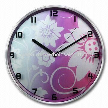 Reloj de pared de aluminio con Ultravioleta, impresión de diseño brillante en la lente de cristal