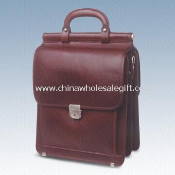 Durable Genuine Leather Briefcase with Key-Lock Closure