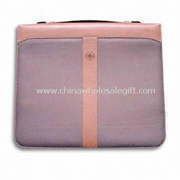 Leather Briefcase with Three Rings Metal Binder and Handle