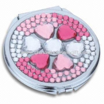 Metal Cosmetic Mirror Decorated with Diamonds