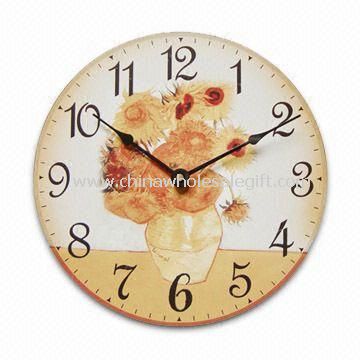 Wooden Wall Clock with Flower Design
