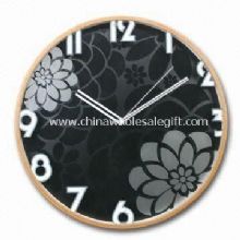 Wooden Wall Clock with Acid Etched Design on the Glass Lens images