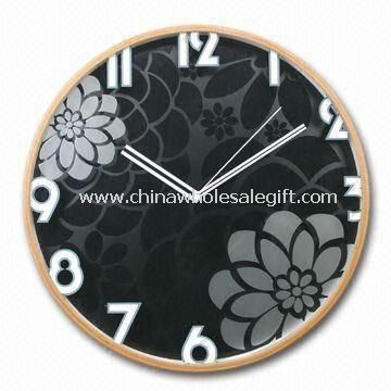 Wooden Wall Clock with Acid Etched Design on the Glass Lens
