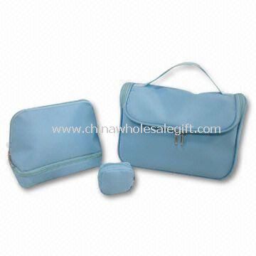 3-piece Cosmetic Bag Set Made of 70D Polyester with PVC Backing