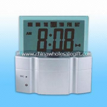 LCD Alarm Clock with 8-Language Time Display and Record Function