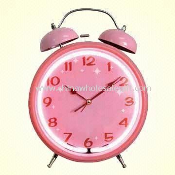 Metal Alarm Desk Clock with Twin Bells in Lovely Pink