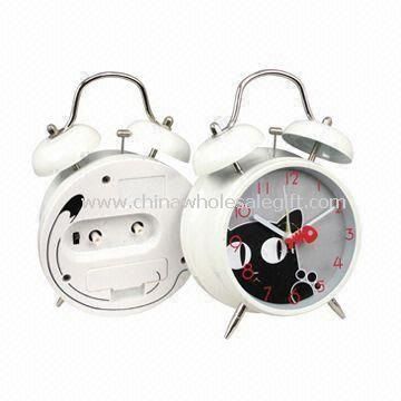 Twin Bell Alarm Clocks Silkscreen Design on the Glass Lens and Back Case