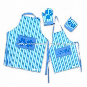Embroidered Kitchen Set Made of Cotton Includes Apron, Bread Box and Pot Holder